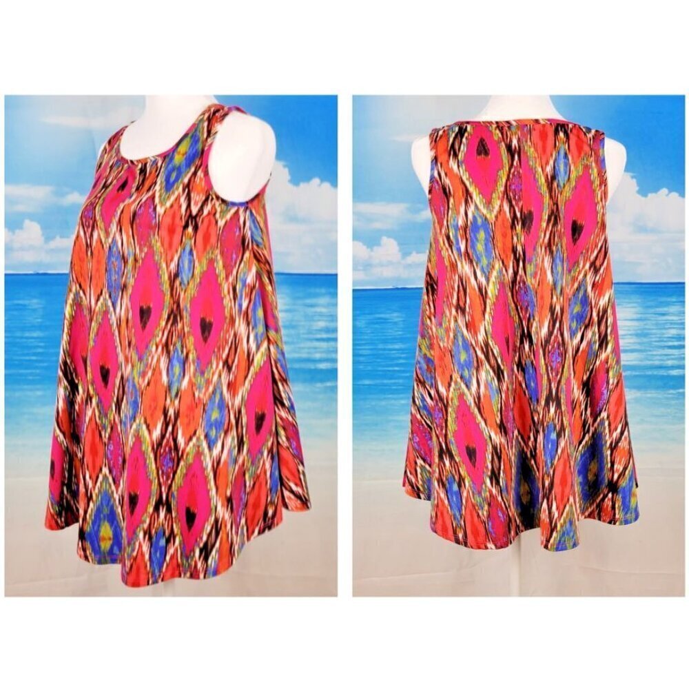 COCOMO Womans MULTI COLOR Tunic Top Scoop Hem shirt size Lg